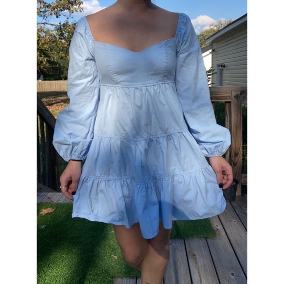 vestique Dresses Vestique Baby Blue Baby Doll Puff Sleeves Milk